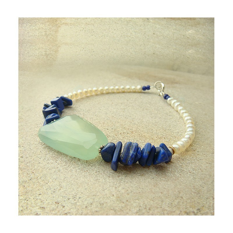 Bracelet Jadéïte, lapis lazuli et perles d'eau douce