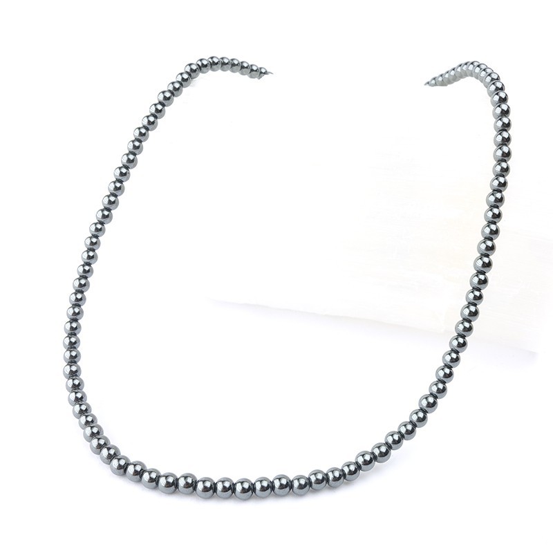 Collier hématite boules de 4 mm - Fermoir argenté - 42 cm