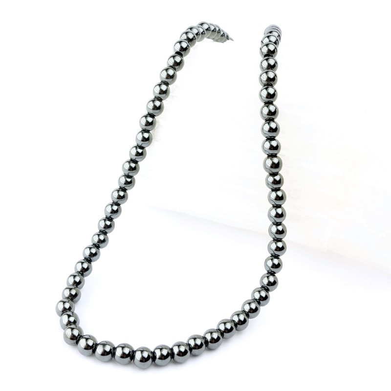 Collier hématite boules de 6 mm - Fermoir argenté - 43 cm