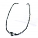 Collier hématite boules de 4 et 6 mm - Coeur - Fermoir doré - 42 cm