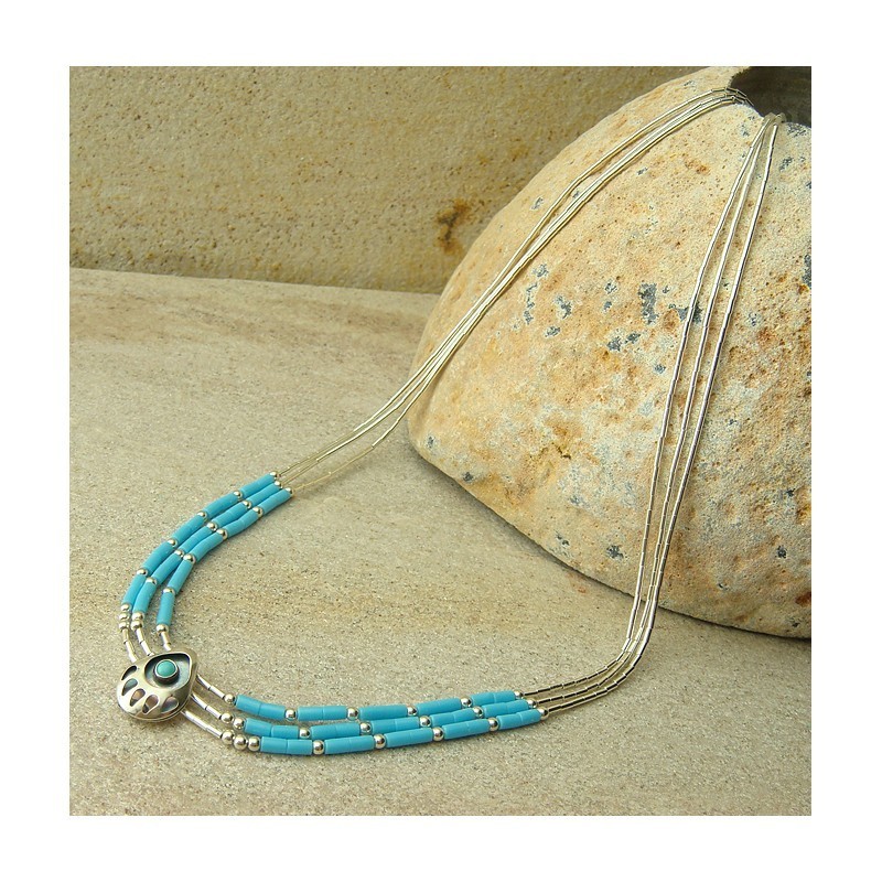 Collier 3 rangs turquoise et argent 925