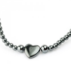 Collier hématite boules de 4 et 6 mm - Coeur - Fermoir doré - 42 cm