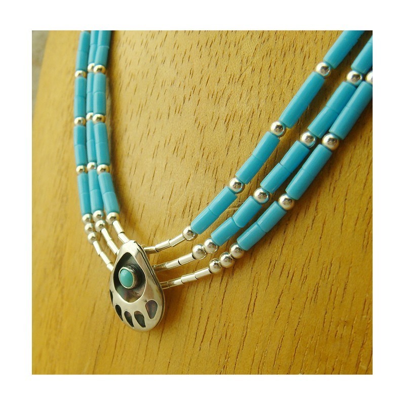 Collier 3 rangs turquoise et argent 925