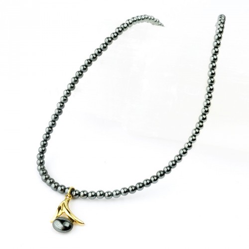 Collier hématite pendentif doré - Fermoir doré - 42 cm