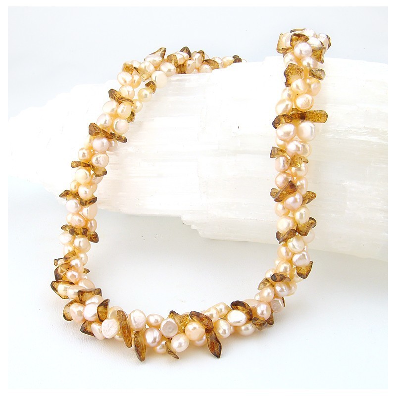 Collier biwa et citrine