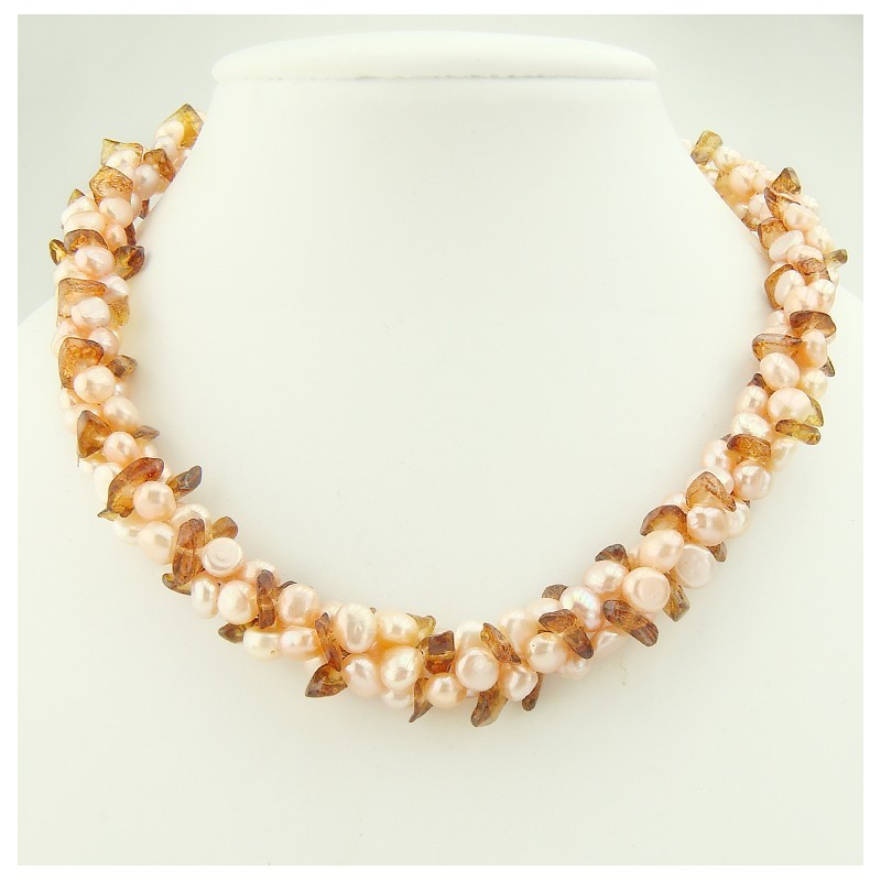 Collier biwa et citrine