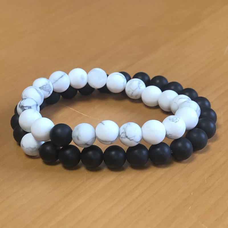 Bracelet couple - Howlite et Onyx dépoli