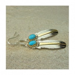 Boucles d&#039;oreilles &quot;plumes d&#039;aigle&quot; en turquoise, argent 925 et or fin