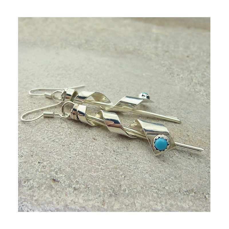 Boucles d'oreilles "spirales" argent 925 et turquoise