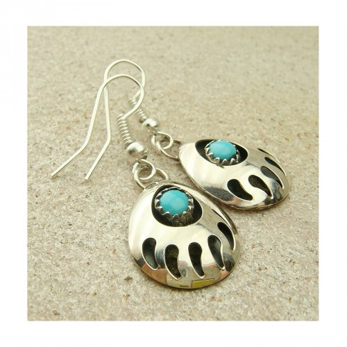 Boucles d'oreilles "pattes d'ours" en turquoise et argent 925