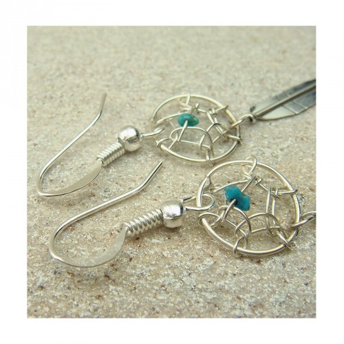 Boucles d'oreilles "attrapes rêves" en turquoise et argent 925