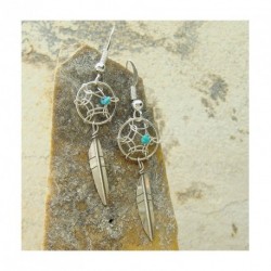 Boucles d&#039;oreilles &quot;attrapes rêves&quot; en turquoise et argent 925