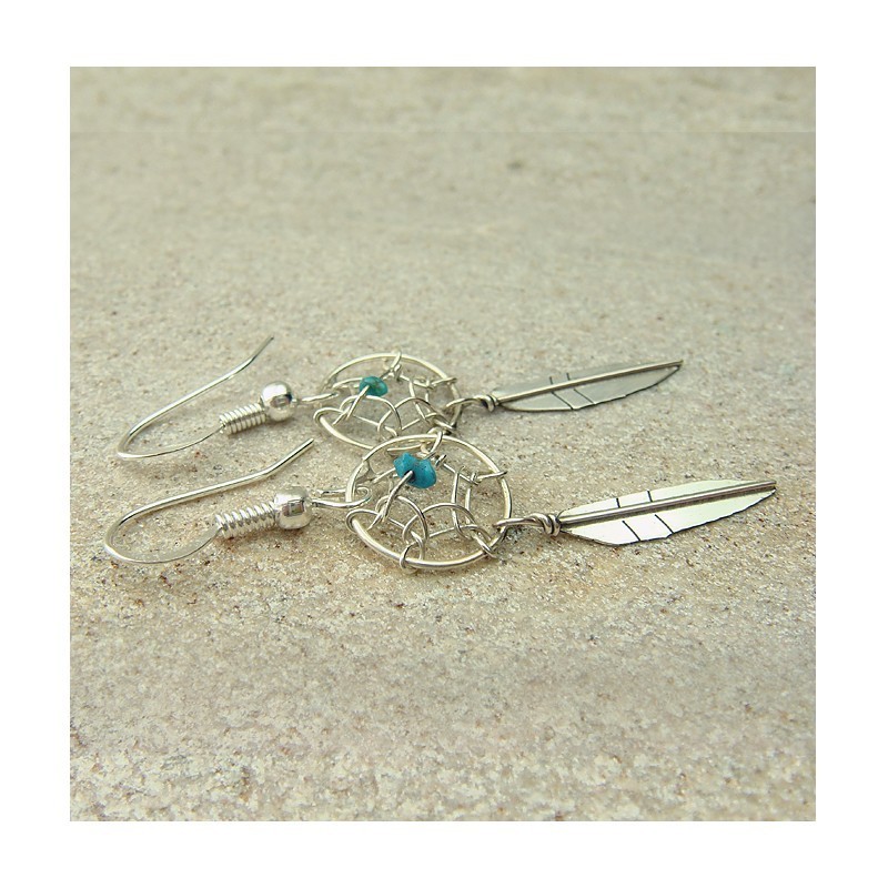 Boucles d'oreilles "attrapes rêves" en turquoise et argent 925