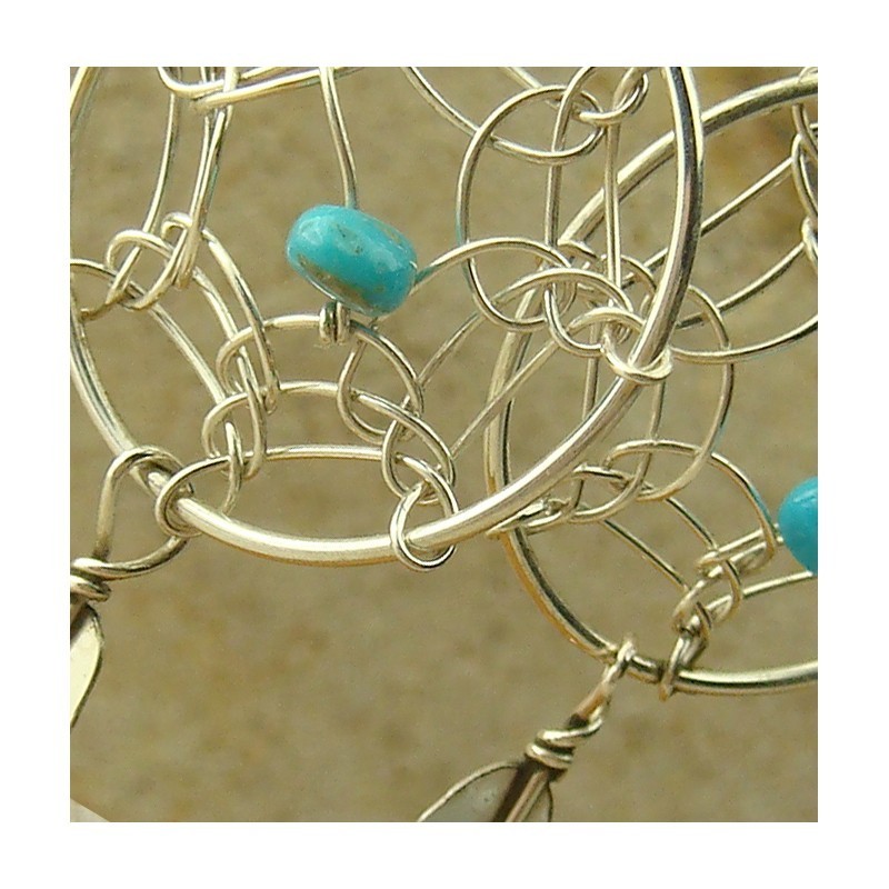 Boucles d'oreilles "attrapes rêves" en turquoise, corail et argent 925